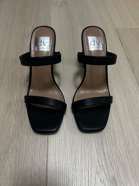 DV by Dolce Vita Black Double-Strap Square Toe Heels